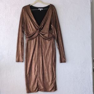 Spirit of Grace‎ Women's Brown Metallic Long Sleeve Midi Dress Size L